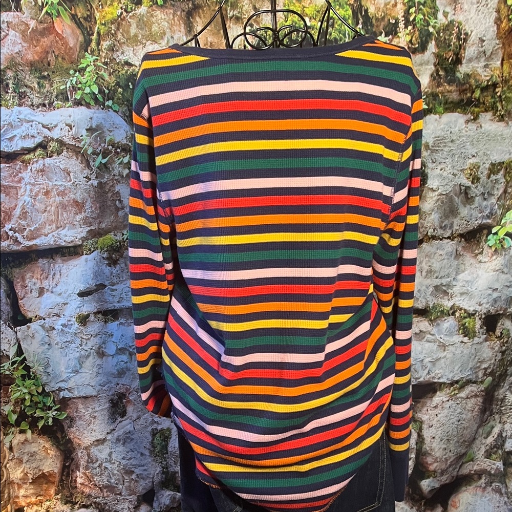 👚 Old Navy Vintage Thermal Waffle Top — Multi Color Striped — Sz XL — NWOT / J - Picture 3 of 5